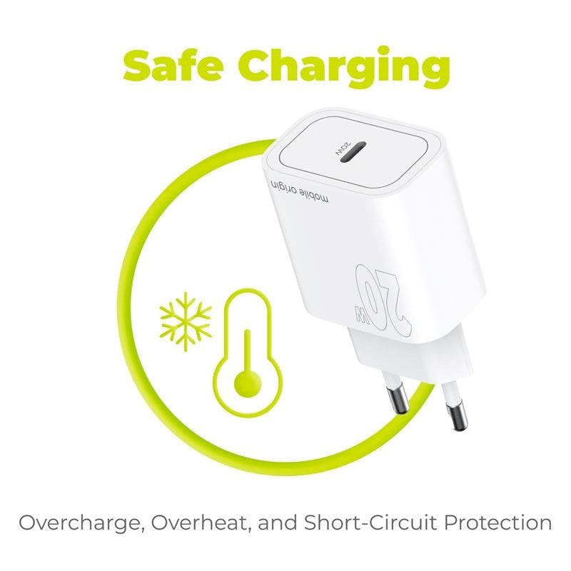 Mobile Origin PD 20W USB-C Vægoplader - Hvid