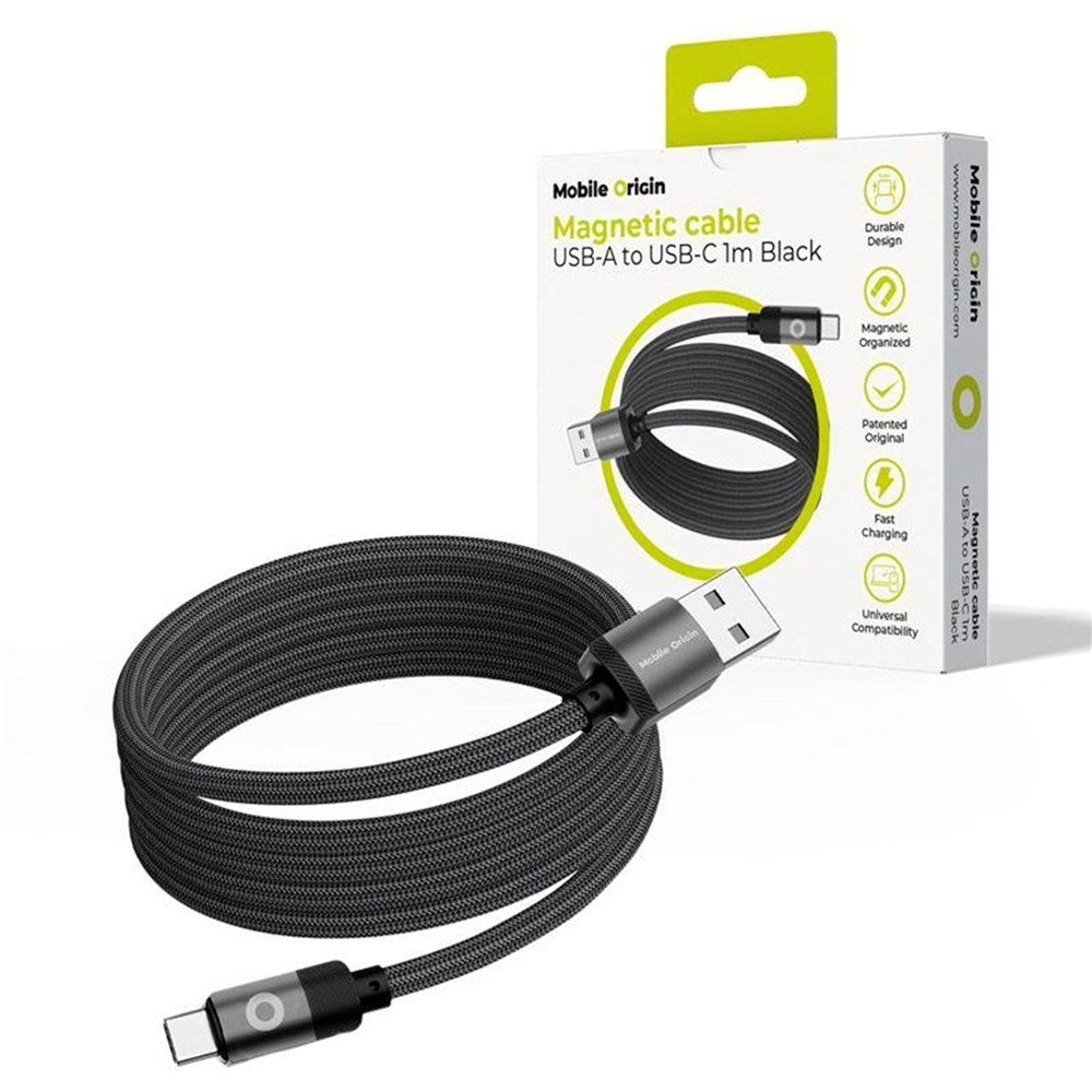 Mobile Origin - 1m Magnetisk USB-A til USB-C Kabel - Sort