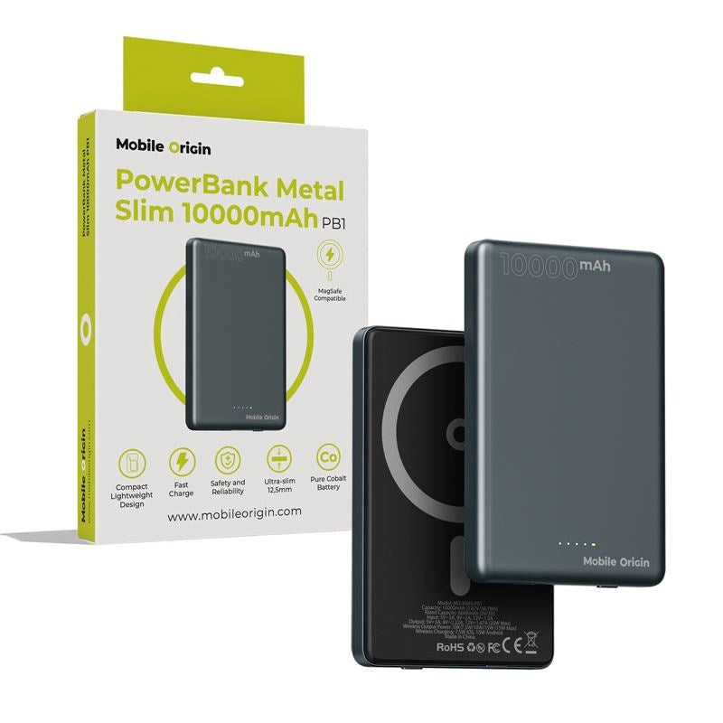 Mobile Origin Powerbank m. 10.000mAh / 20W / USB-C - MagSafe Kompatibel - Grå