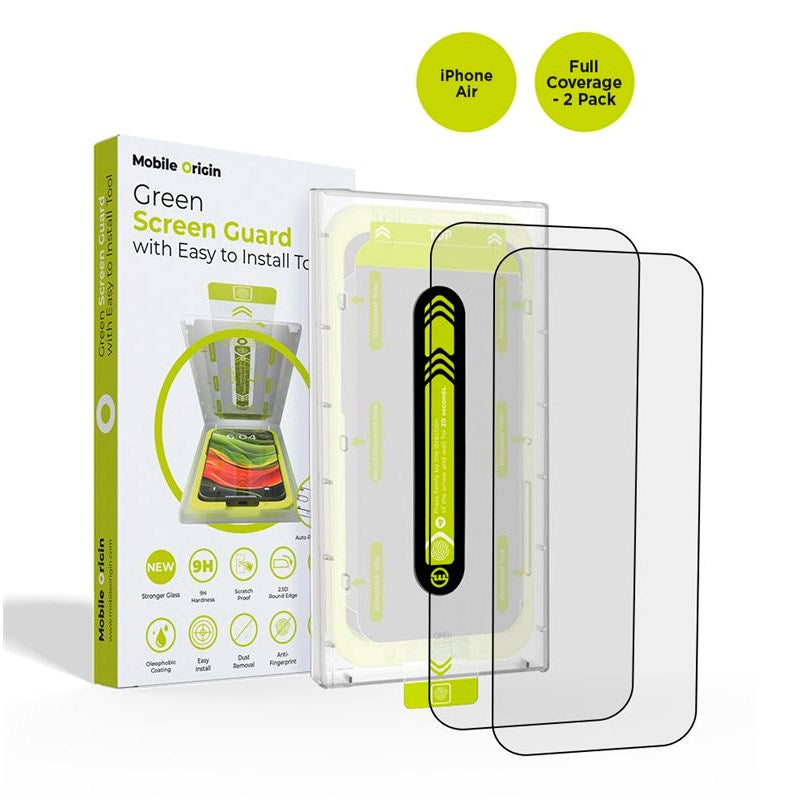 Mobile Origin iPhone Air Screen Guard Skærmbeskyttelse inkl. Monteringssæt - 2 stk. - Gennemsigtig / Sort Kant