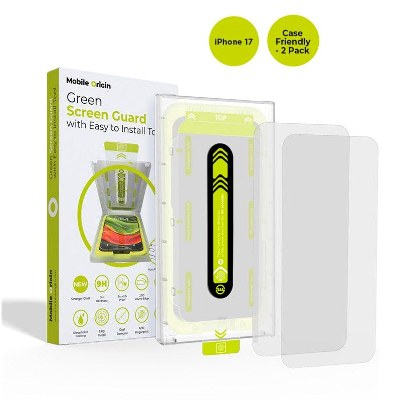 Mobile Origin iPhone 17 Skærmbeskyttelsesglas m. Monteringskasse - Case Friendly - 2 stk. - Gennemsigtig