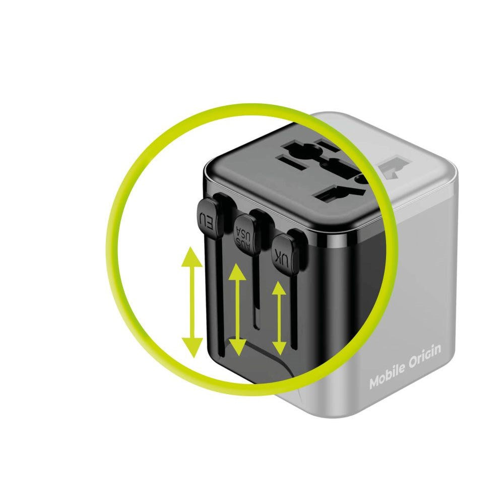 Mobile Origin 30W Universal Vægoplader m. Rejseadapter EU/UK/US/AUS - Sort