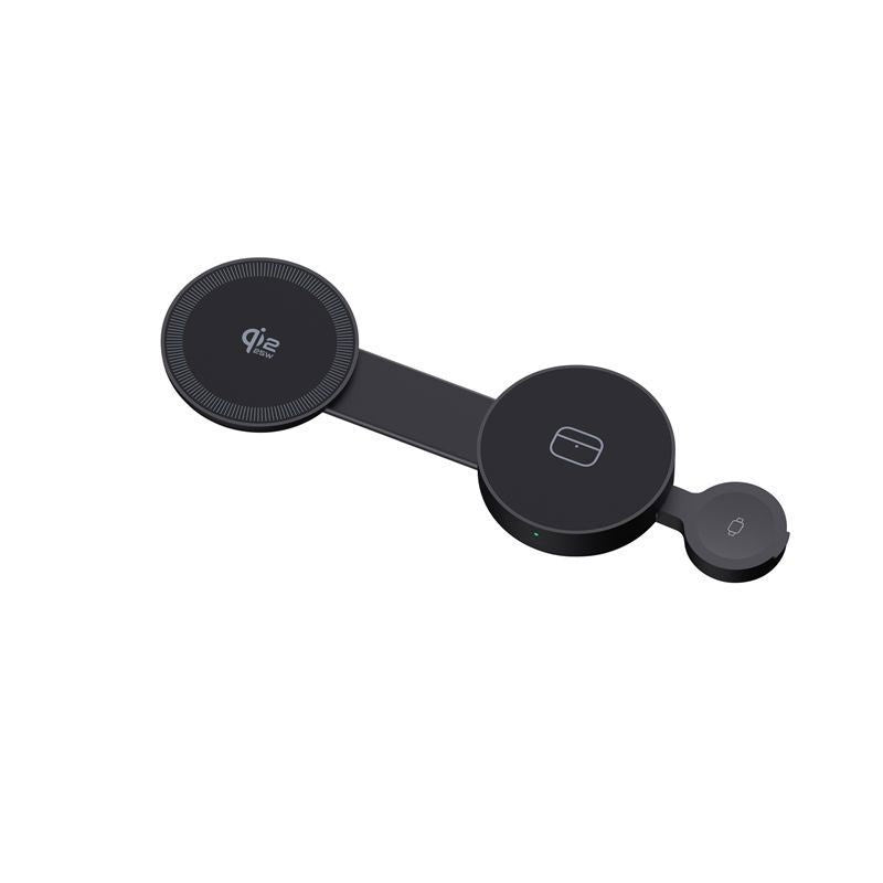 Mobile Origin 3-i-1 25W Qi2 Oplader til Smartphone / Apple Watch / Høretelefoner - Sort