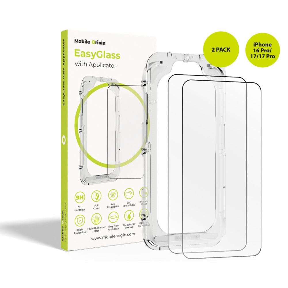 iPhone 17 / 17 Pro / 16 Pro - Mobile Origin EasyGlass Skærmbeskyttelse - 2 stk. - Gennemsigtig