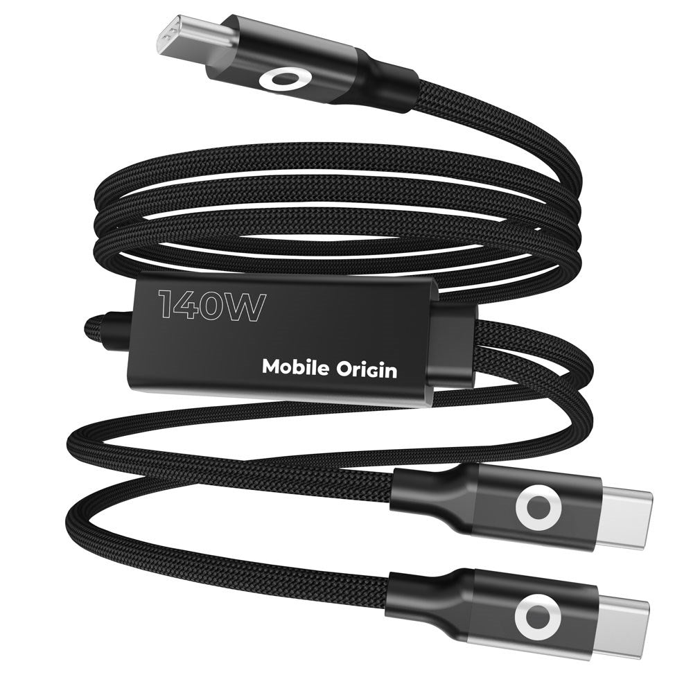 Mobile Origin CB10 Dobbelt Y-Formet USB-C til USB-C Kabel - 1.2m / 140W - Sort