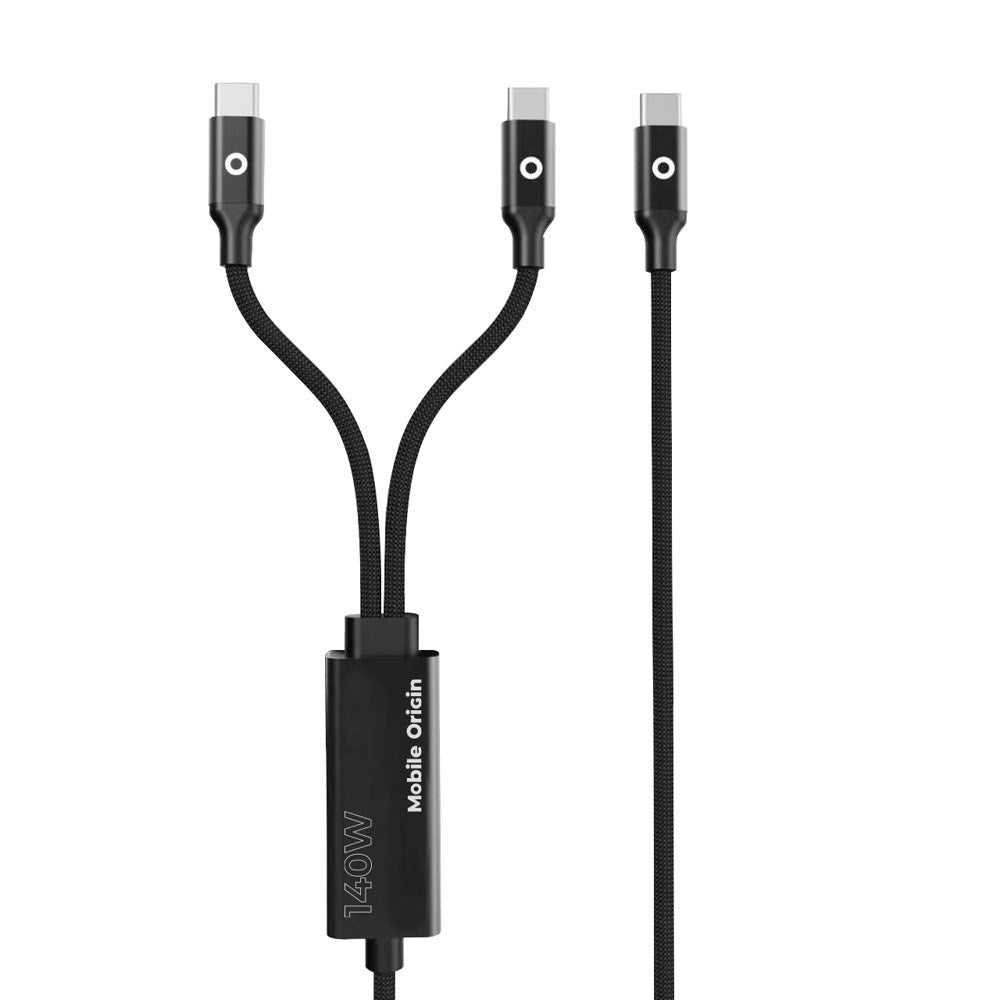 Mobile Origin CB10 Dobbelt Y-Formet USB-C til USB-C Kabel - 1.2m / 140W - Sort