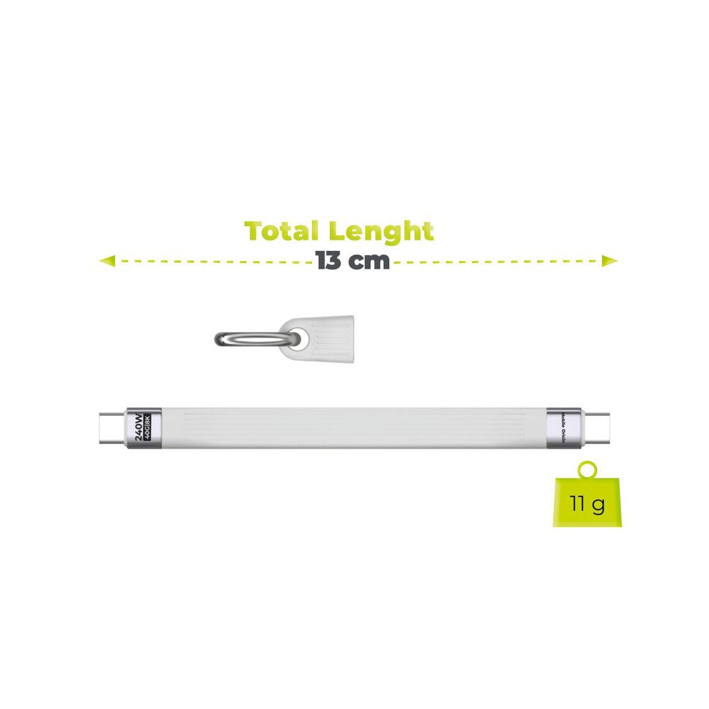 Mobile Origin 240W USB-C til USB-C Kabel m. Nøglering - 13cm - Hvid