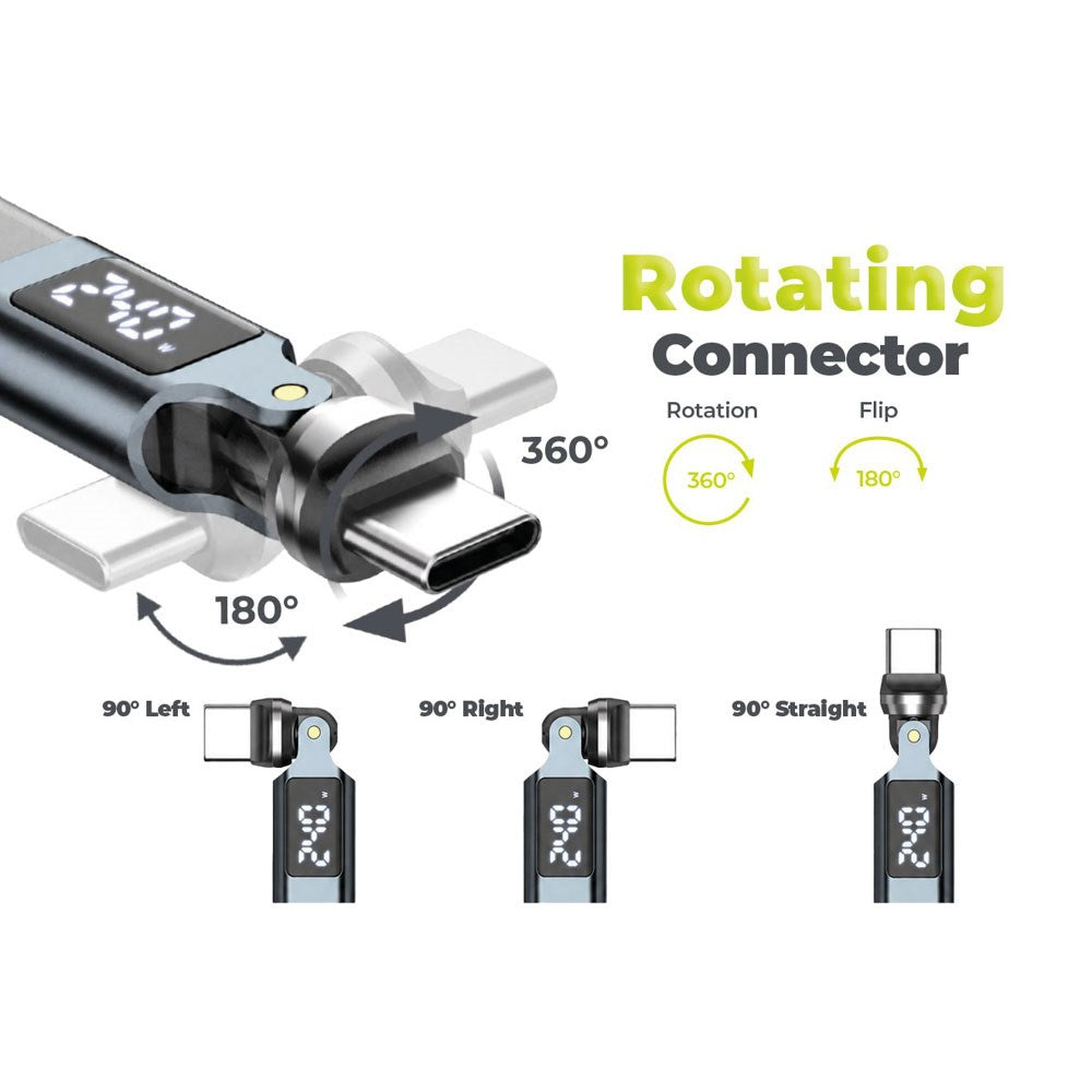 Mobile Origin Display 540° Roterende USB-C til USB-C Kabel - 1m / 240W - Sort