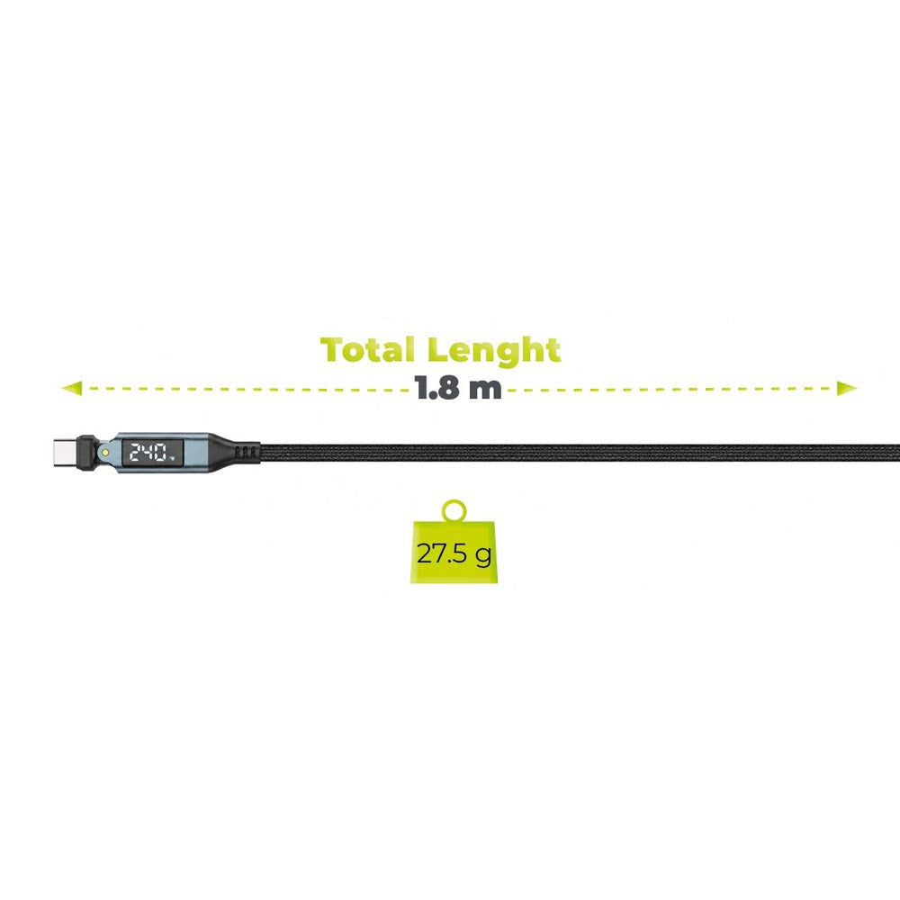 Mobile Origin Display 540° Roterende USB-C til USB-C Kabel - 1.8m / 240W - Sort
