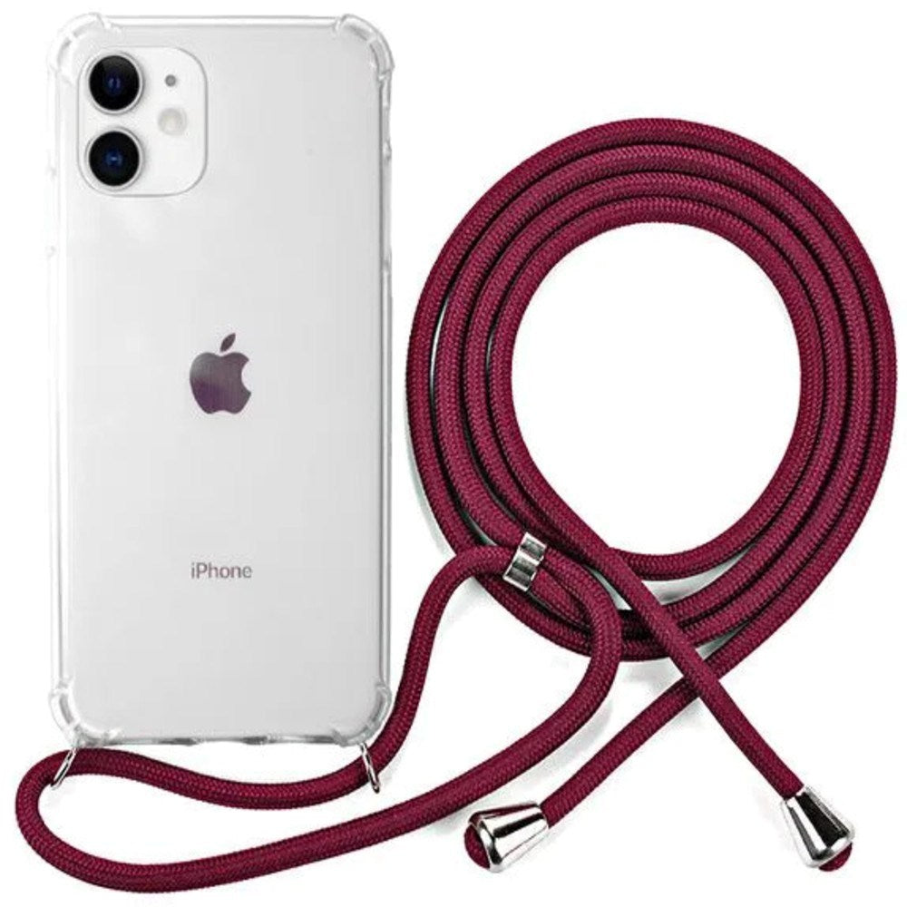 iPhone 11 Plastik Cover m. Strop / Snor - Gennemsigtig/Rød