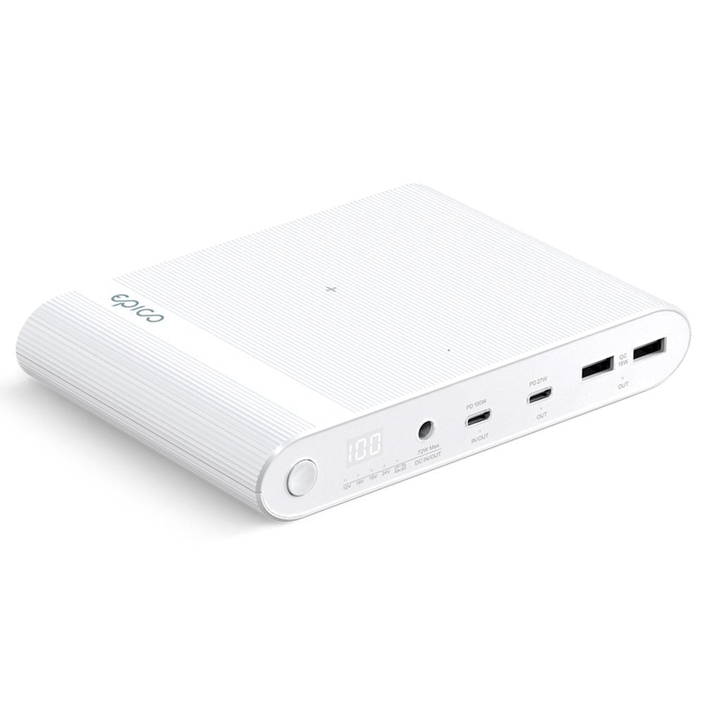 Epico Multi Powerbank m. USB-C, USB-A, DC + Billader - 26 800 mAh - Hvit