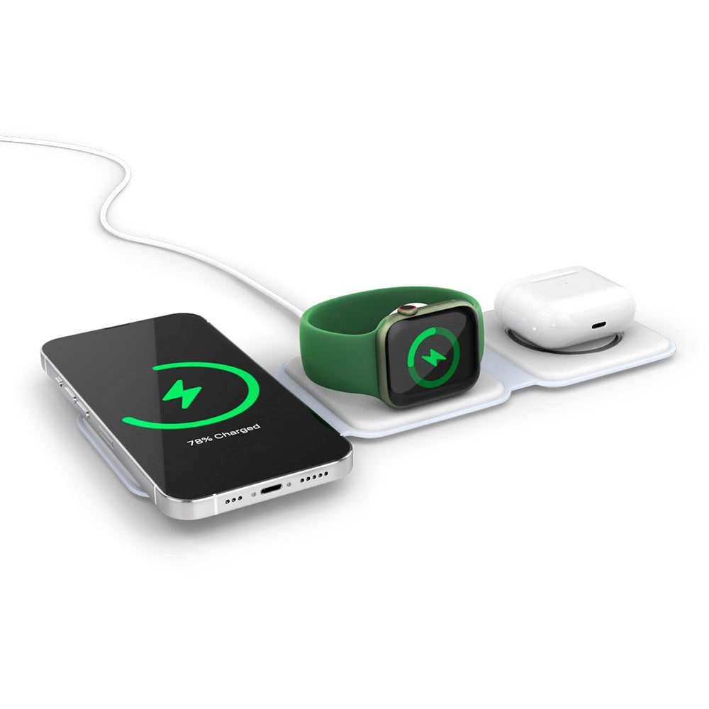 Spello 3-i-1 sammenleggbar trådløs lader 15W - MagSafe-kompatibel - Hvit