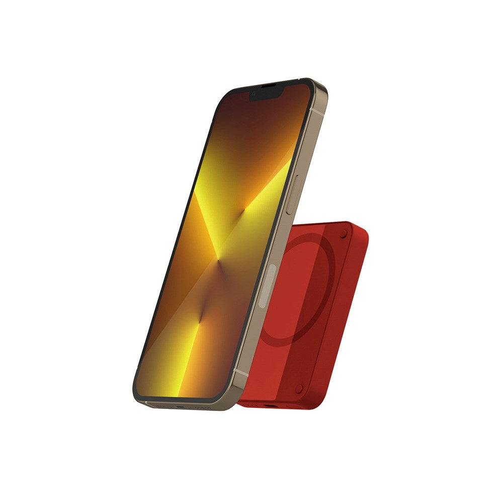 Epico 15W trådløs magnetisk Powerbank 4200 mAh w. USB-C & Lightning-kabel - MagSafe-kompatibel - Rød