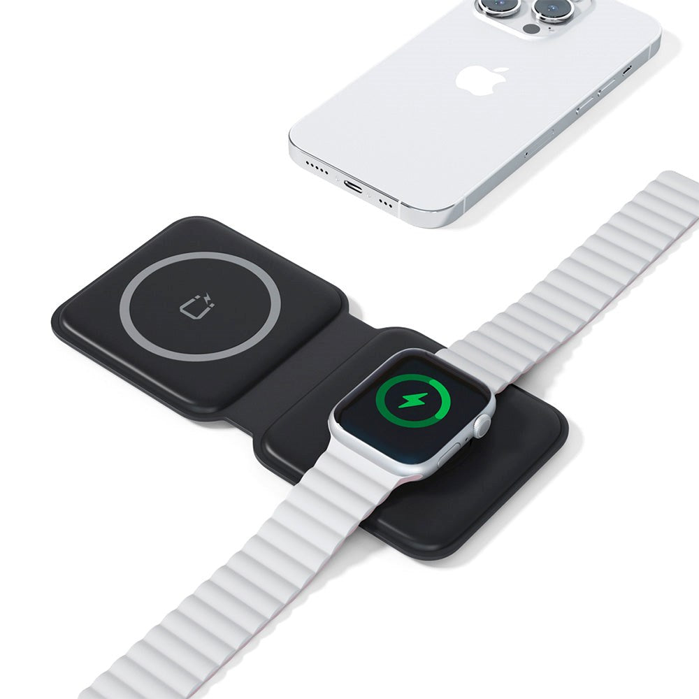 Spello 2-i-1 sammenleggbar trådløs lader 15W - Svart