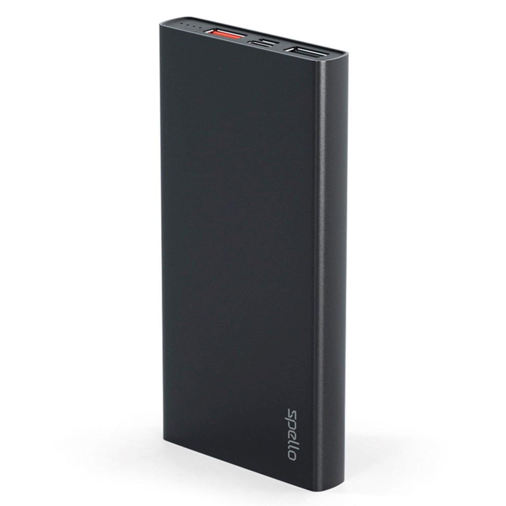 Spello Slim Power Delivery 18W Powerbank m. 2 x USB-A / 1 x USB-C og 1 x USB-C-kabel - 10 000 mAh - Svart