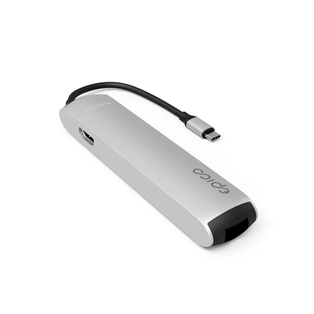 Epico 6-i-1 Slim 8K USB-C Adapter - Sølv