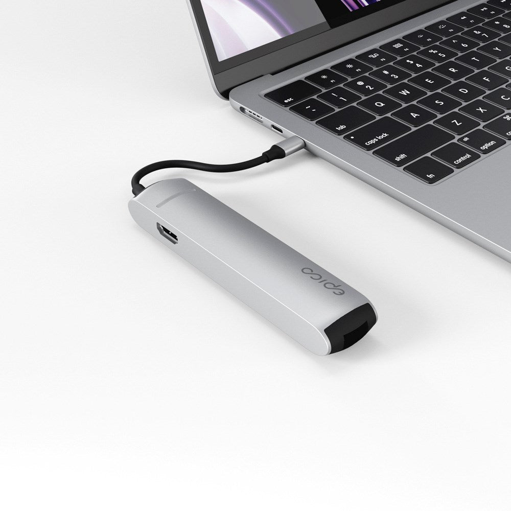 Epico 6-i-en Slim 8K USB-C Adapater - Sølv