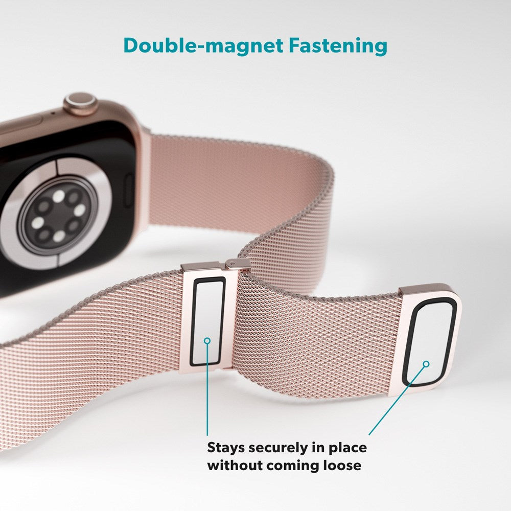 Apple Watch (42/44/SE/45/46/49 mm) Epico Milanese+ (pluss) stropp i rustfritt stål - rosa gull