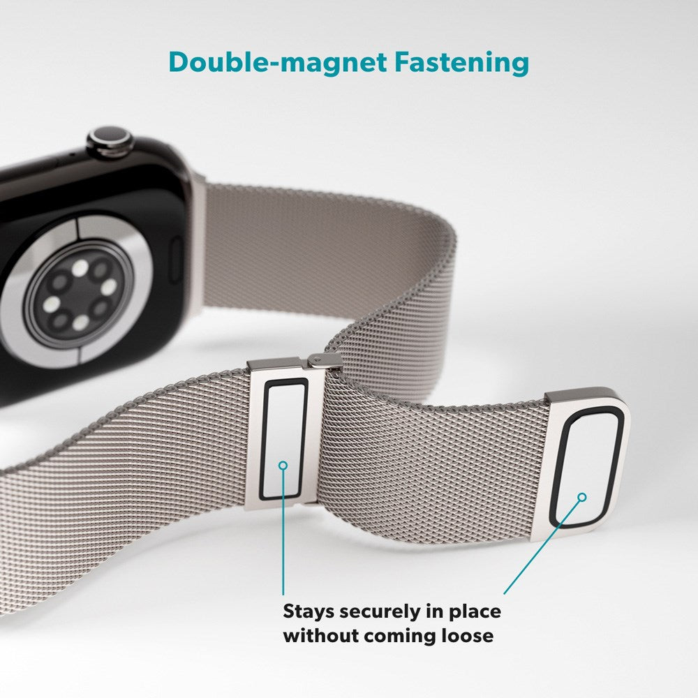 Apple Watch (38/40/SE/41/42 mm) Epico Milanese+ (pluss) rustfri stålrem - Starlight