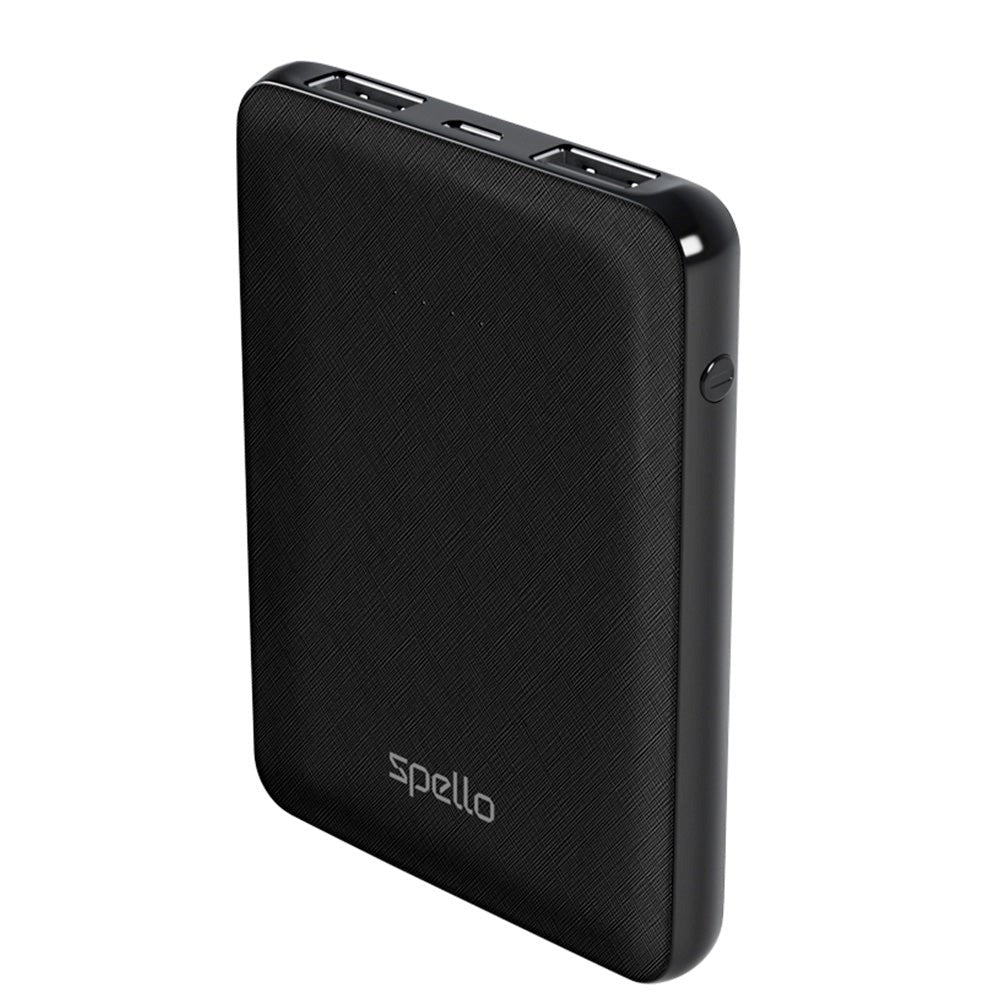 Spello Pocket Powerbank 10W m. 2 x USB-A - 5000 mAh - Svart