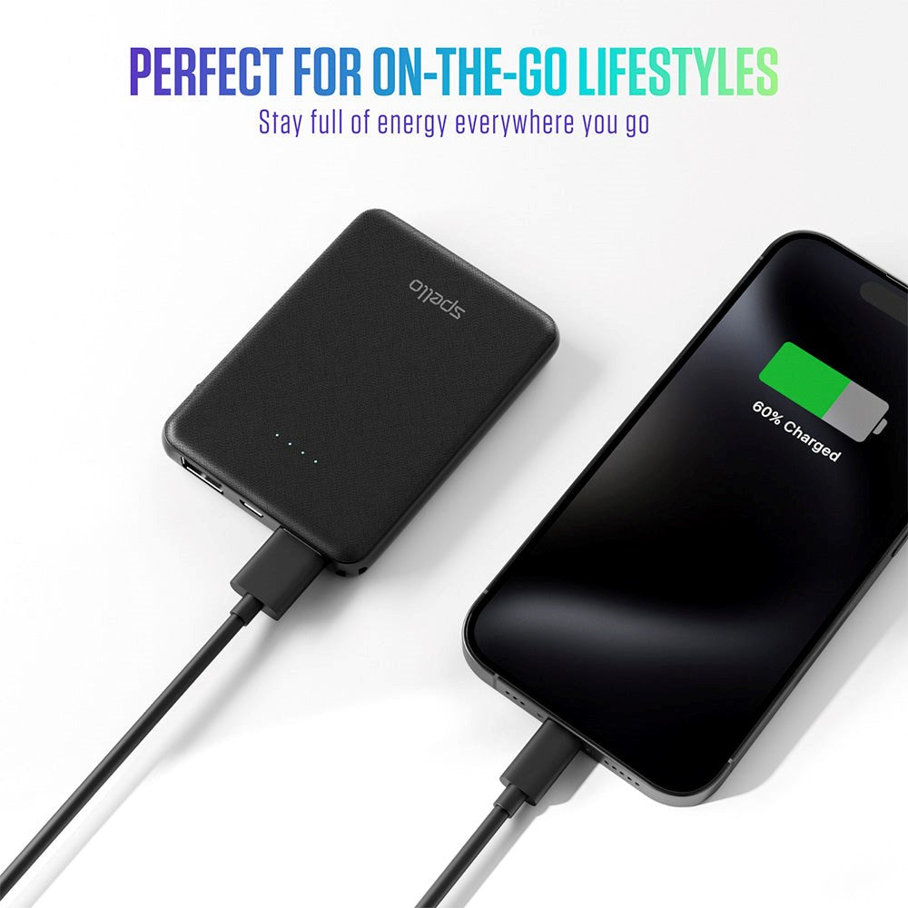 Spello Pocket Powerbank 10W m. 2 x USB-A - 5000 mAh - Svart