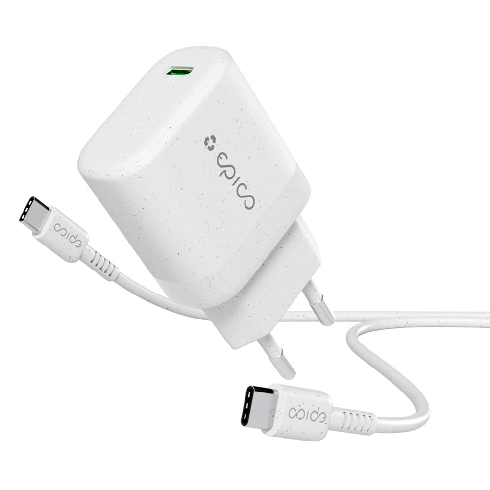 Epico Resolve USB-C Vægoplader PD 30W GaN med USB-C Kabel - 1.2 Meter - Hvid