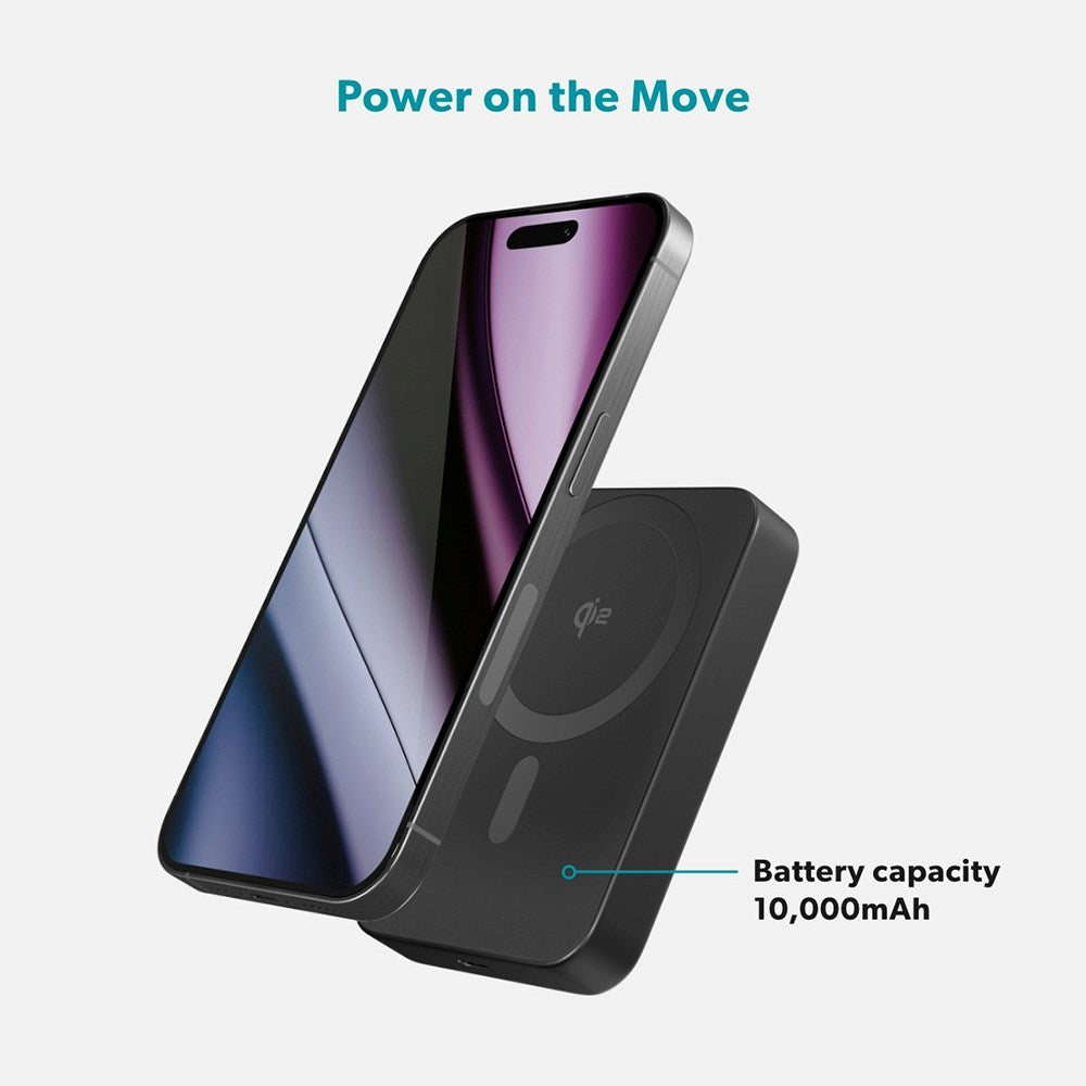 Epico 20W UltraPack EM71 10 000 mAh Alu Mag+ Power Bank - m. USB-C - MagSafe - Qi2-kompatibel - Svart