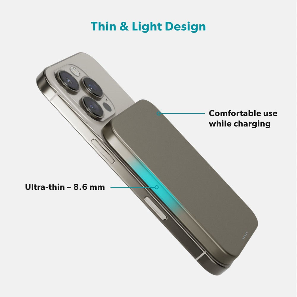 Epico 15W UltraPack EM51 5000 mAh Slim Alu Mag+ Power Bank - m. USB-C - Qi2 / MagSafe-kompatibel - Titanium