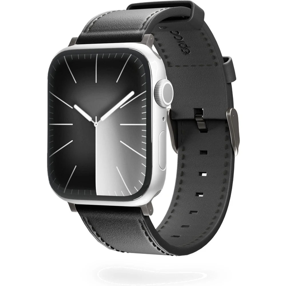 Apple Watch (42/44/SE/45/46/49 mm) - Epico ekte lærreim - svart