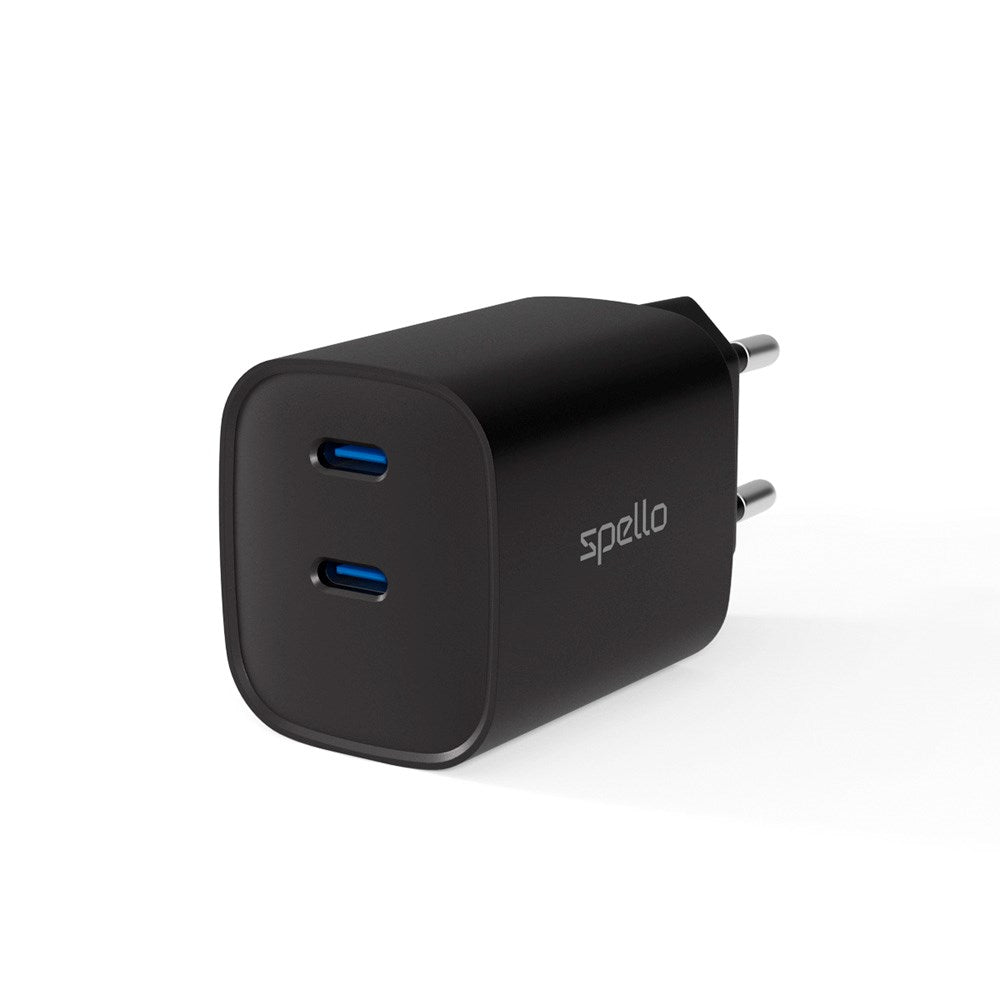 Spello 45W PD Vægoplader m. 2 x USB-C - Sort