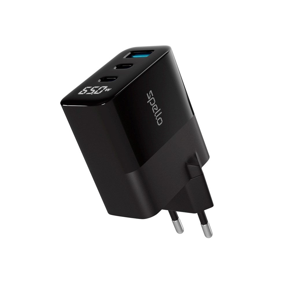 Spello 65W PD Vægoplader m. 2 x USB-C / 1 x USB-A - Sort