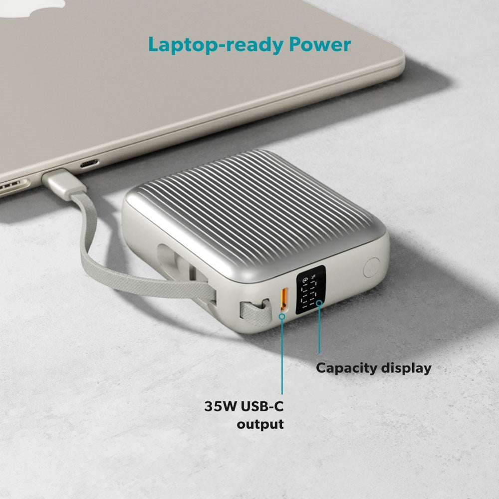 Epico UltraPack 35W Power Bank 10000 mAh w. USB-C-port og uttrekkbar USB-C-kabel - Grå