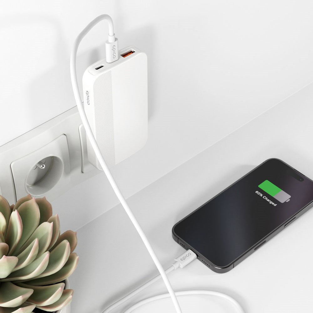 Epico - UltraBoost Flat GaN 65W Vægoplader m. 2x USB-C / 1x USB-A - Hvid