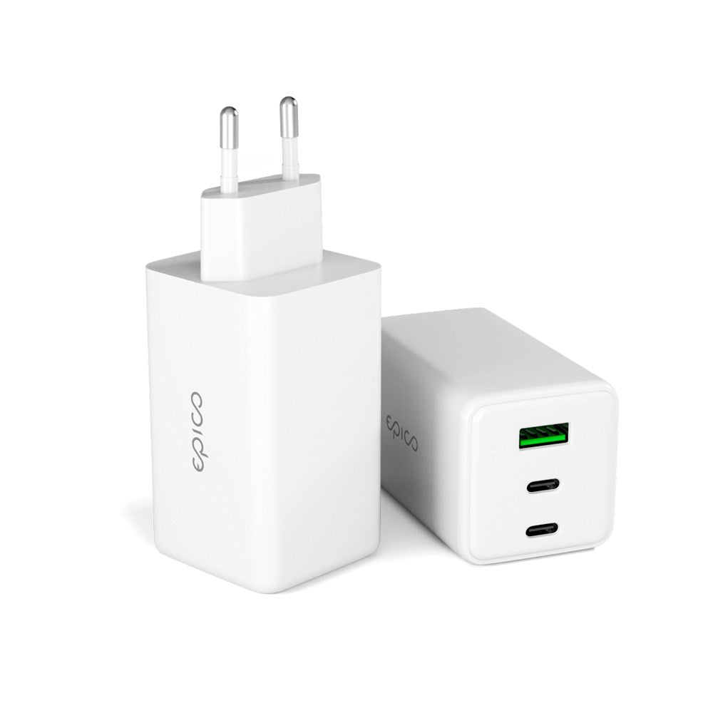 Epico - UltraBoost GaN 100W Vægoplader - 2x USB-C & 1x USB-A - Hvid