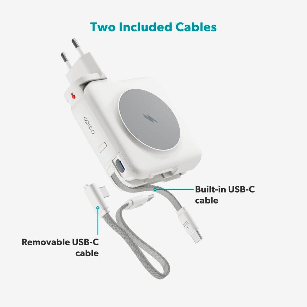Epico 3-i-1 Rejse PowerBank - 10.000 mAh - MagSafe Kompatibel - Hvid