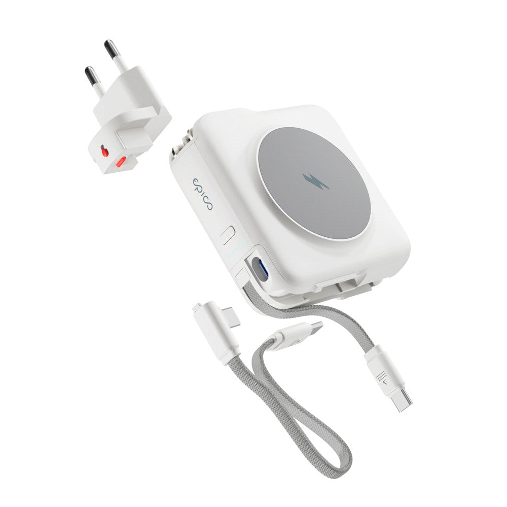 Epico 3-i-1 Rejse PowerBank - 10.000 mAh - MagSafe Kompatibel - Hvid