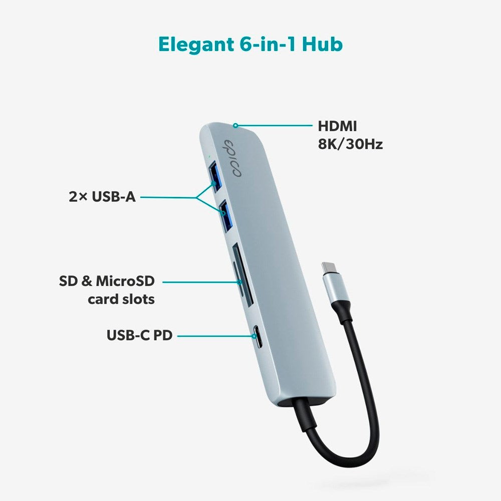 6-i-1 Aluminium Hub 8K - Epico - Sky Blue