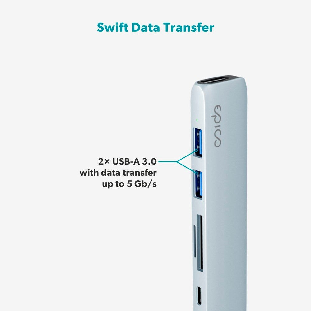 6-i-1 Aluminium Hub 8K - Epico - Sky Blue