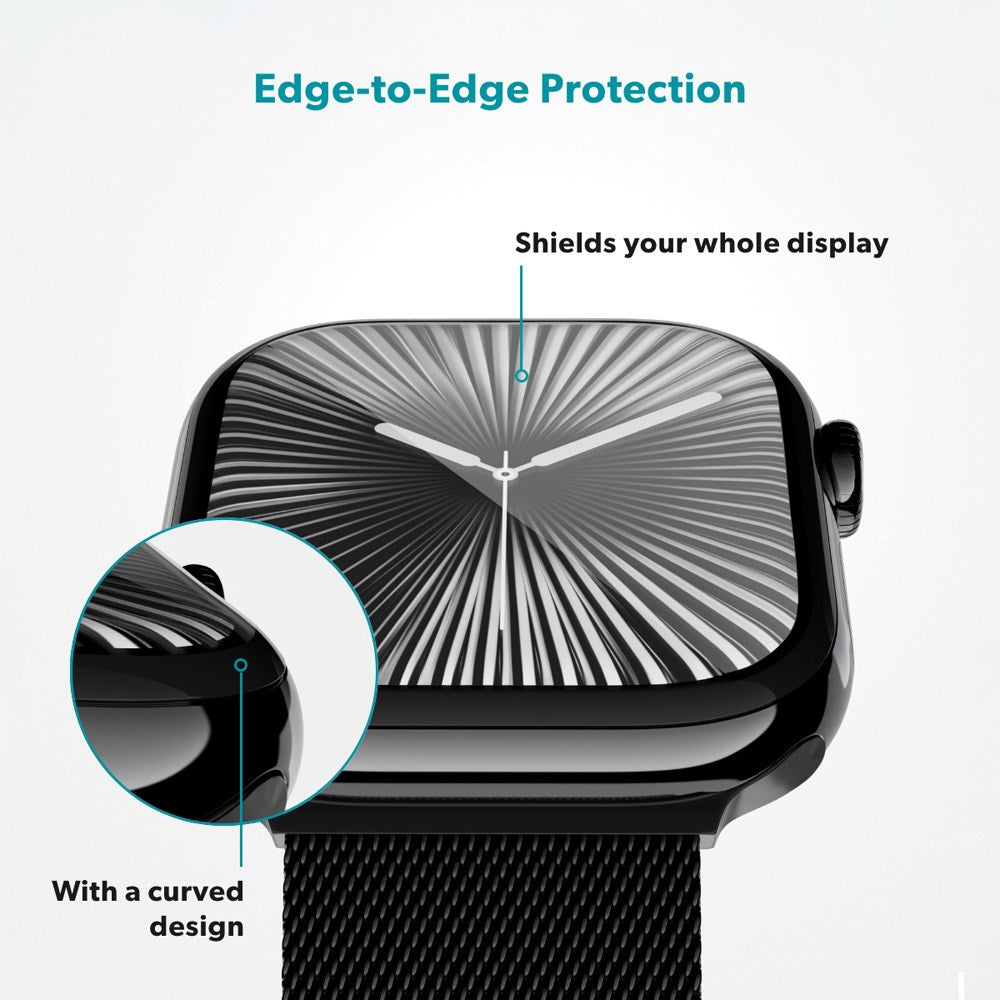 Epico - Apple Watch 11 / 10 (42mm) 3D+ Flexiglass m. Installationsramme - Gennemsigtig / Sort Kant