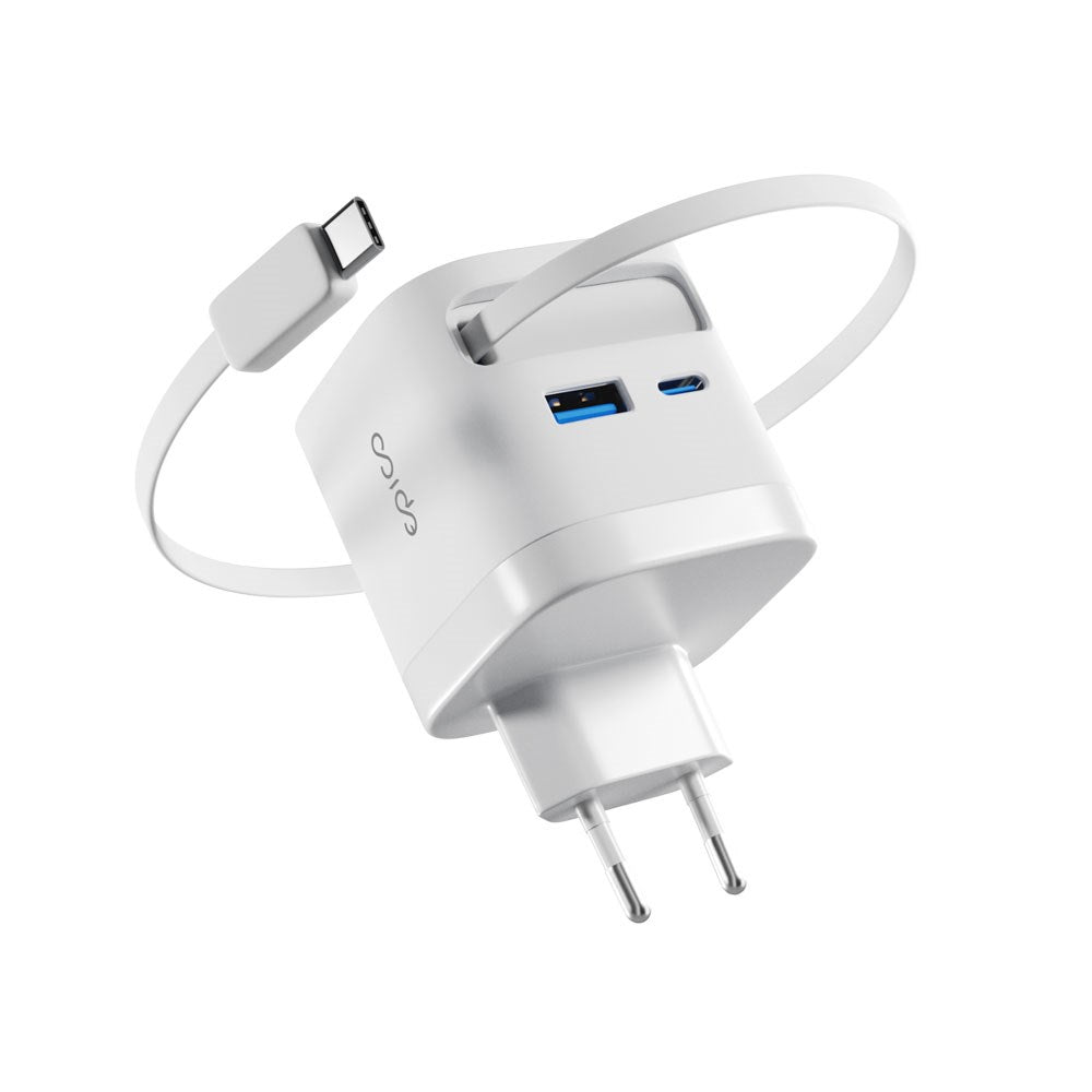 Epico UltraBoost Vægoplader - USB-C / USB-A / Udtrækkeligt USB-C Kabel - 65W - Hvid
