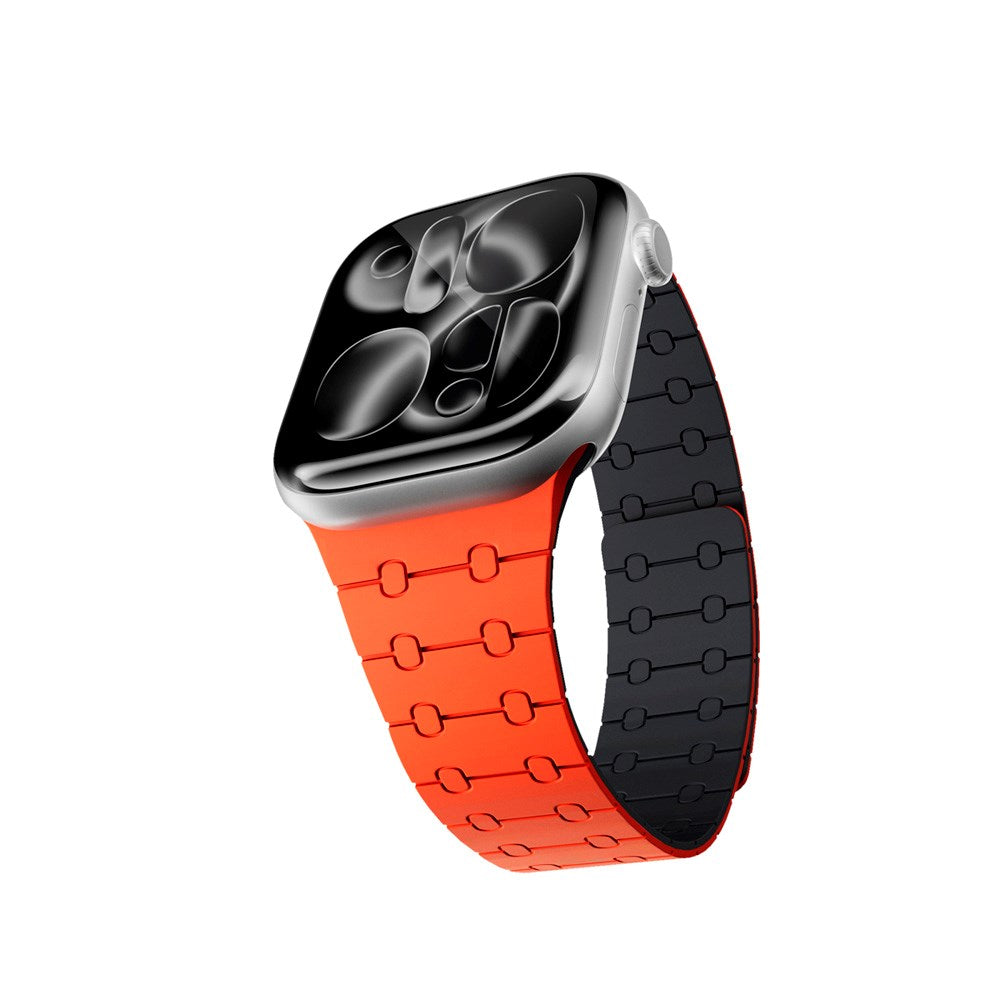 Apple Watch (38/40/SE/41/42) Epico Magnetic+ Silikone Urrem - Orange / Sort