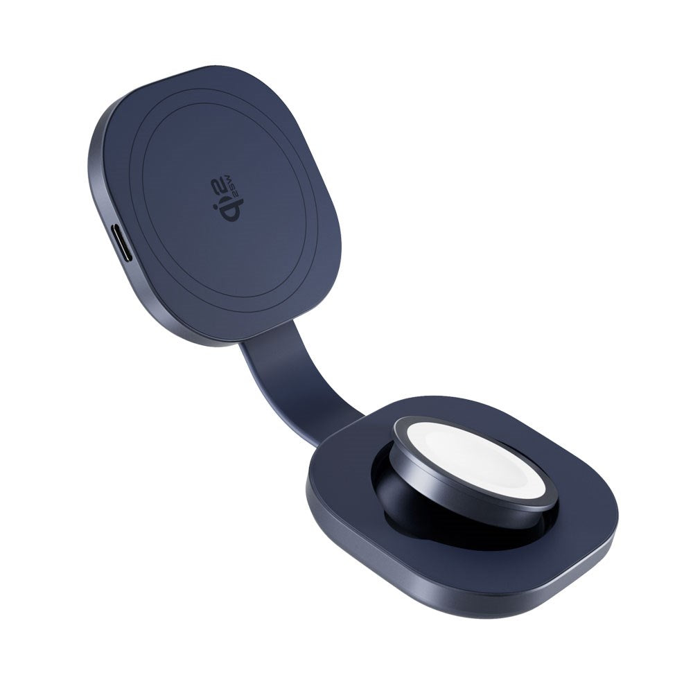 Epico UltraBase Trådløs Oplader - Foldbar - 25W - Smartphone / Apple Watch - MagSafe / Qi2 Kompatibel - Mørkeblå
