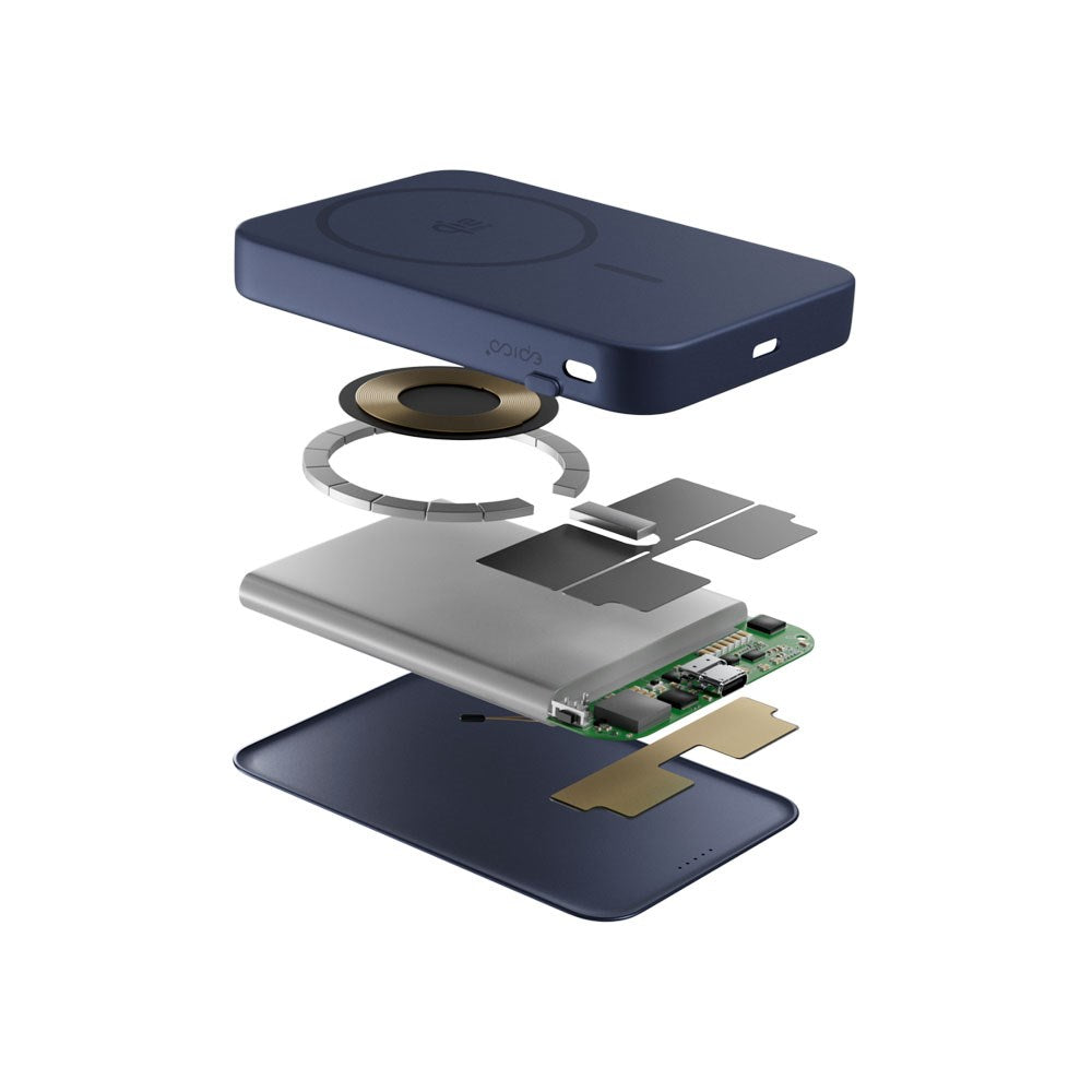 Epico UltraPack EM75 Trådløs PowerBank - 25W & 10.000 mAh - Qi2 / MagSafe Kompatibel - Blå
