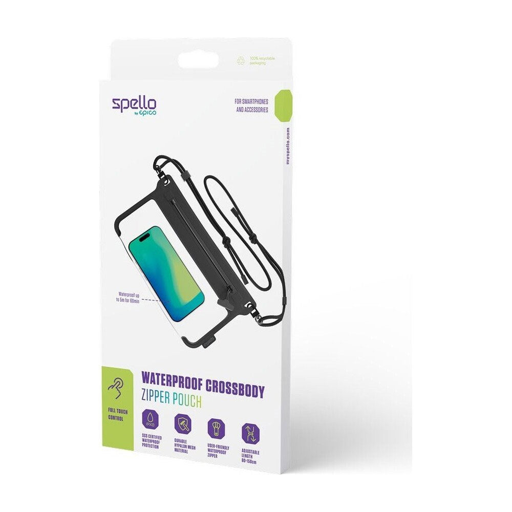 Spello Vandtæt Universal Etui m. Crossbody Strop - Maks. 8.5" - Sort / Gennemsigtig