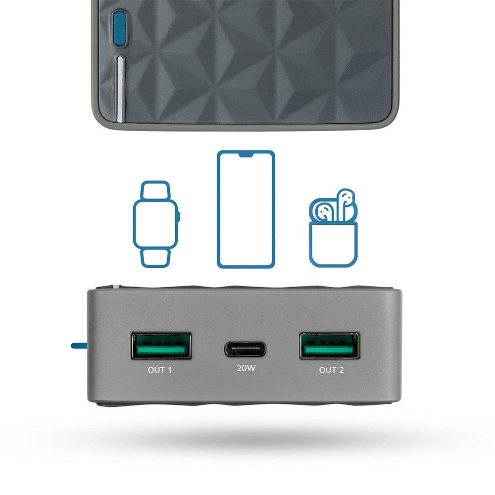 Xtorm Fuel Series 20W PowerBank 20 000 mAh w. 1 x USB-C PD & 2 x USB-A QC - Grå