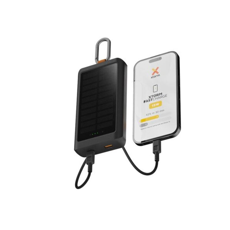 Xtorm Solcelle PowerBank - 1x USB-A & 1x USB-C - 10.000 mAh / 15W - Sort