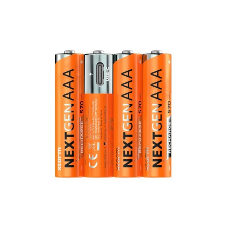 Xtorm NextGen Genopladelige AAA-Batterier - 4 stk / USB-C Kabel - Orange
