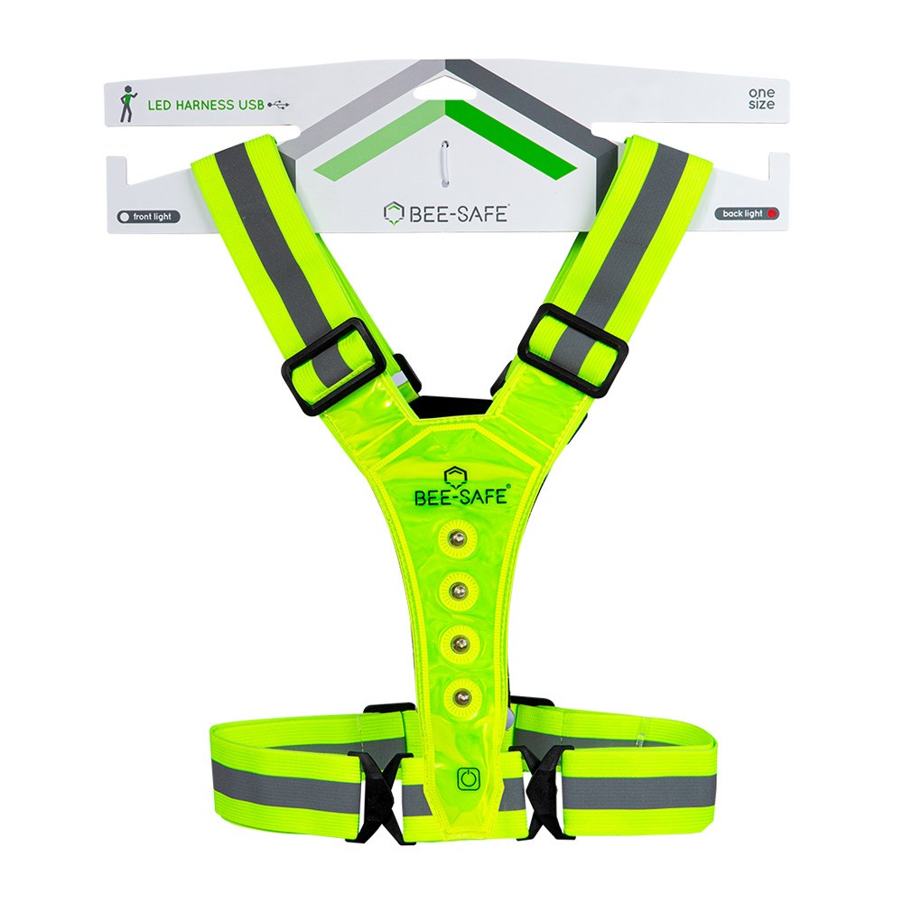 Bee-Safe - Refleks Løbevest - Lys & Mobillomme - Gul