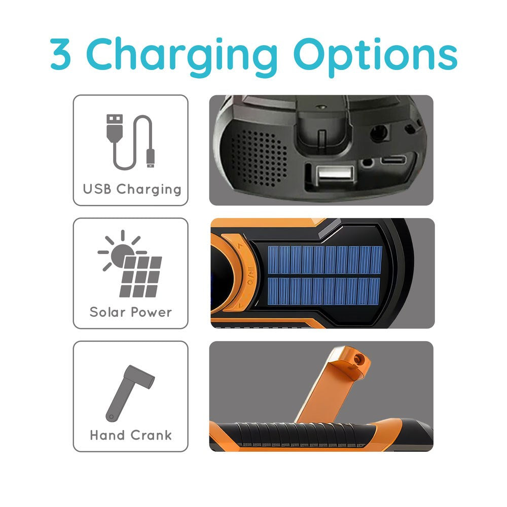 Just In Case Nødradio m. Bluetooth & PowerBank - 5000 mAh - Sort / Orange