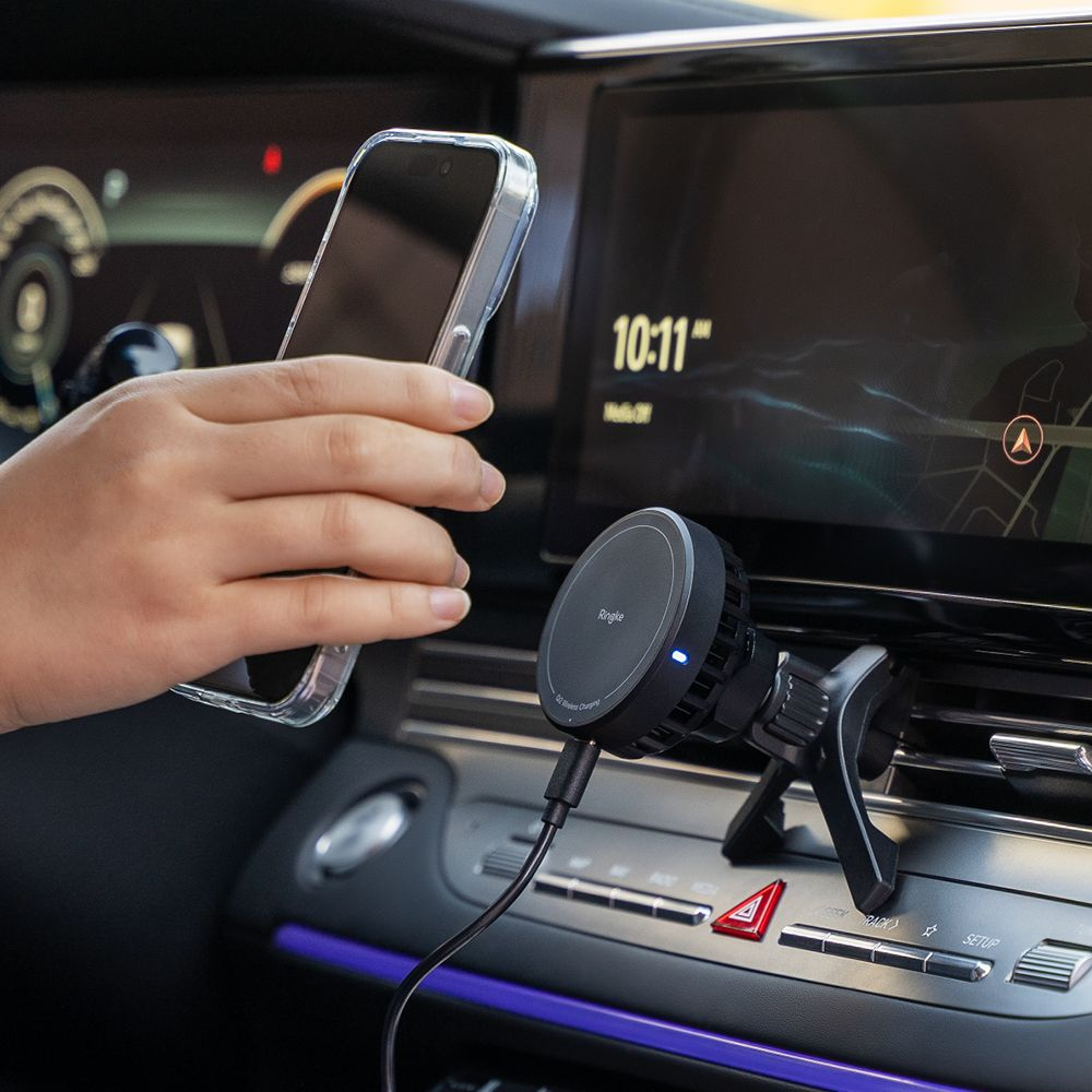 Ringke - QI2 Magnetisk Trådløs Mobiloplader til Bil - MagSafe Kompatibel - Sort